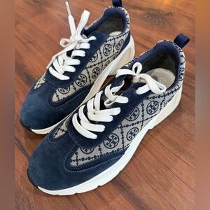 Tory Burch T Monogram Good Luck Trainer Sneakers Navy Size 12 M Style #87331